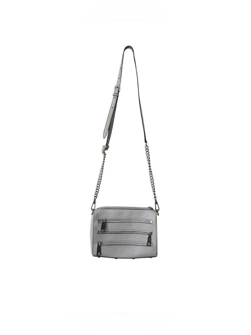 Rebecca Minkoff 3-Zip Off-White/Light Gray Leather Crossbody Bag